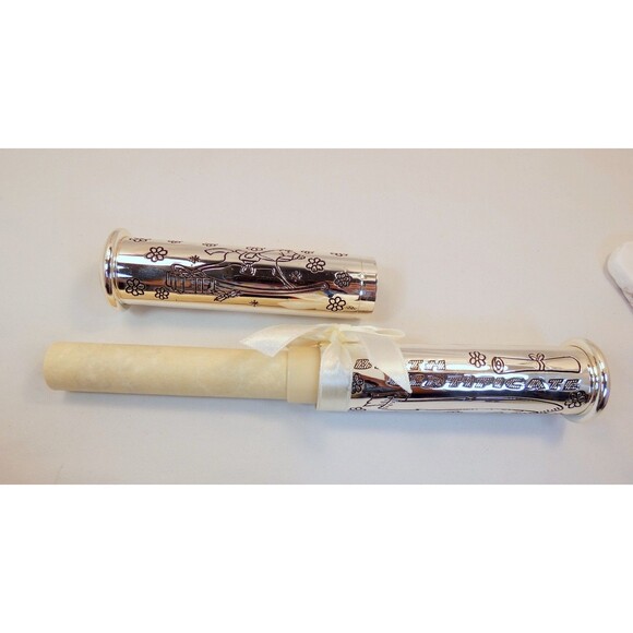 Beautiful Silver Plate Birth Certificate Holder w/Stand plus Blank Certificate - Picture 7 of 9